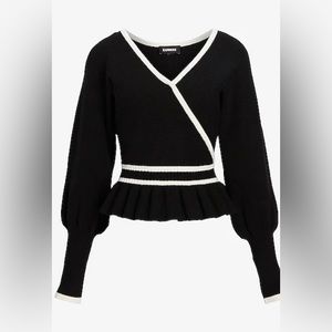 Express Tipped Faux Wrap Ruffle Peplum Sweater